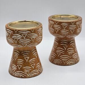 Opalhouse Boho Wood Candle Holder Set